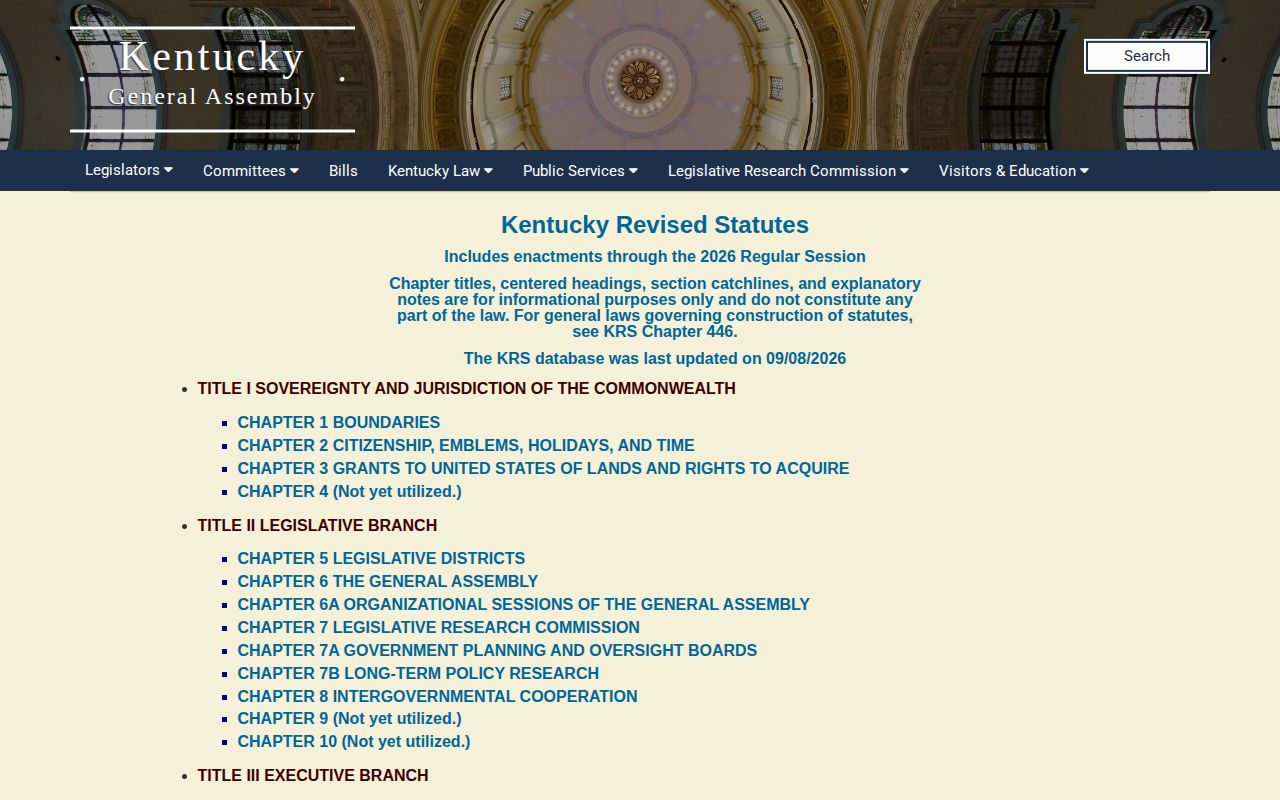 Kentucky Legislature page for KRS 61.8746 on official booking photographs